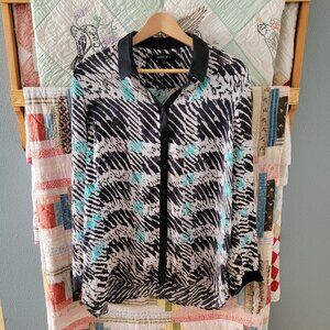 Lafayette 148 New York Silk Button-up Black and White Blouse Women's 14